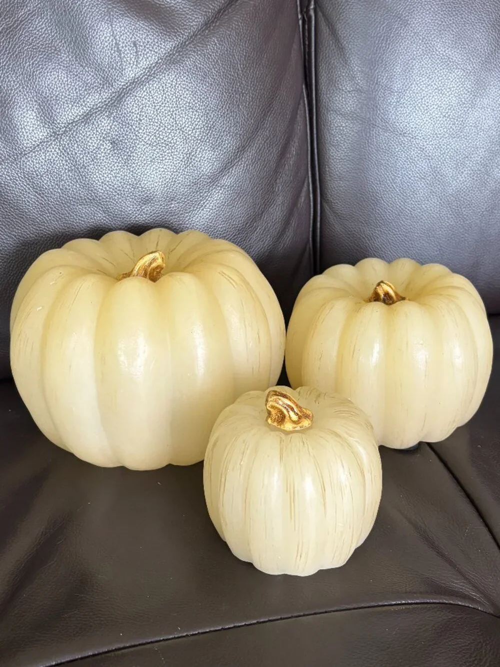 Valerie Parr Hill Stacking Illuminated Wax Pumpkins - Ivory (Set of 3)